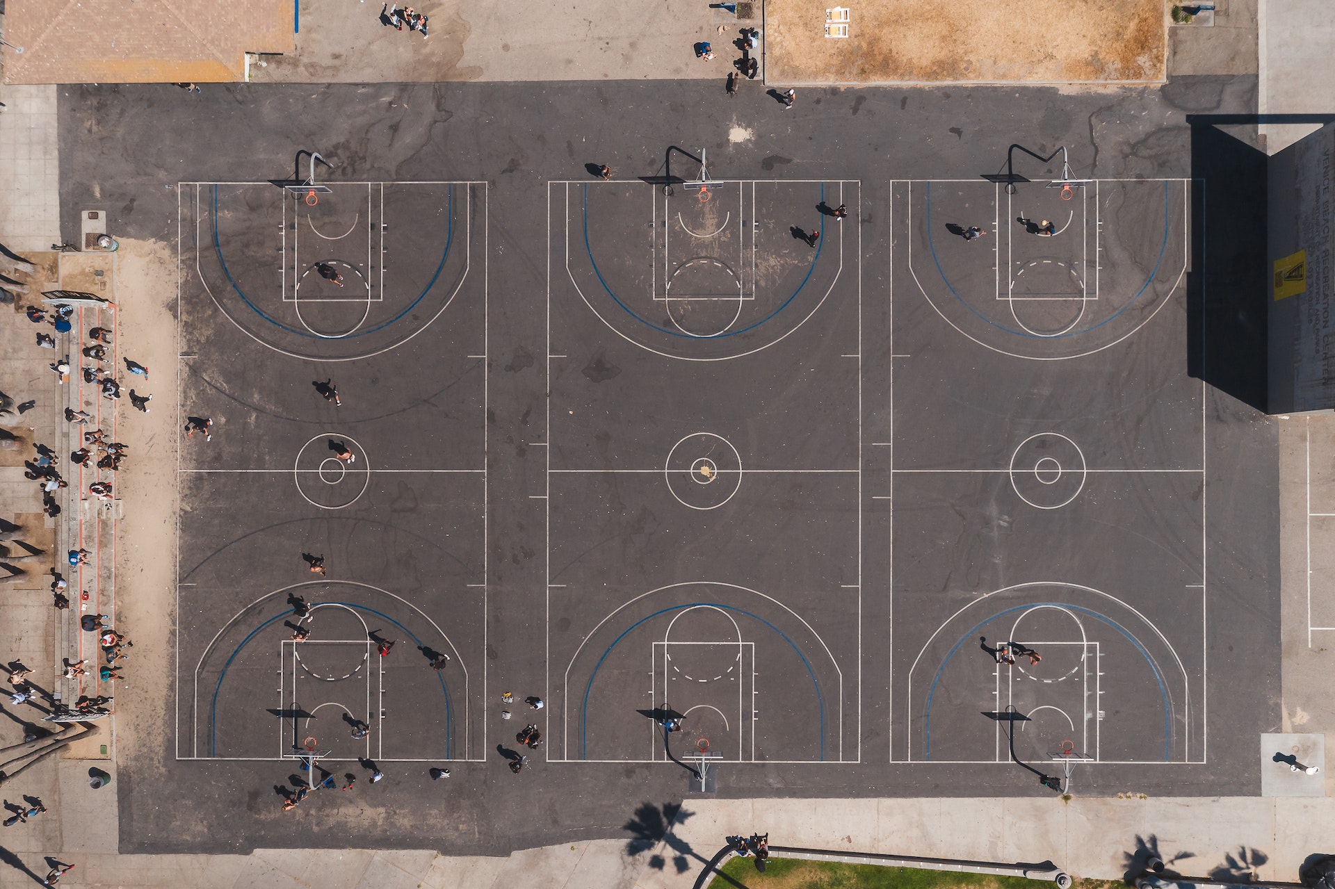 Basketball court with people from above